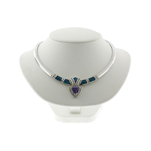 Australian Opal and Tanzanite Silver Necklace