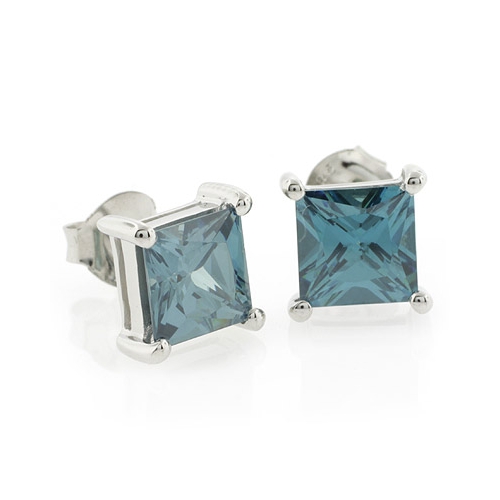 Princess Cut Alexandrite Silver Earrings