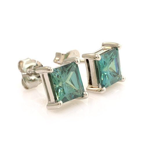 Princess Cut Alexandrite Silver Earrings