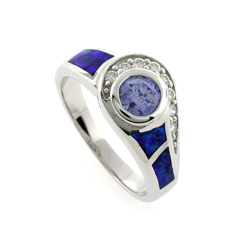 Australian Opal Ring with Round Tanzanite