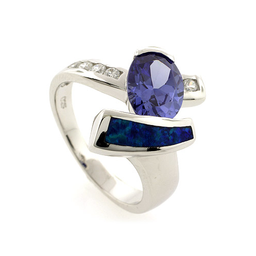 Australian Opal Gorgeous Ring with Oval Cut Tanzanite