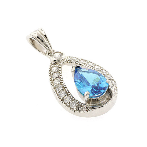 Drop Blue Topaz Silver Pendant