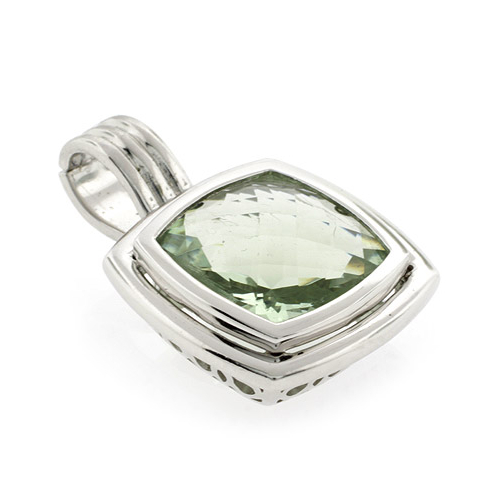 Cushion Cut Sterling Silver Green Amethyst Pendant