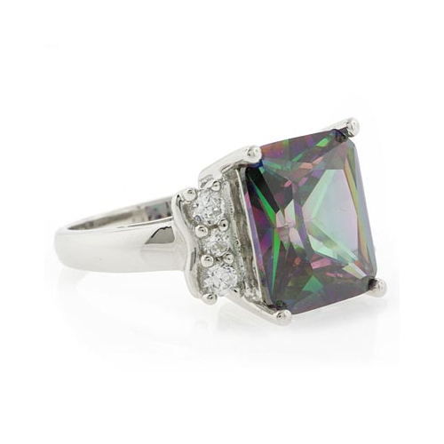 Emerald Cut Mystic Fire Topaz Ring