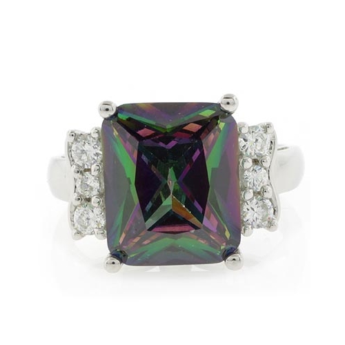 Emerald Cut Mystic Fire Topaz Ring