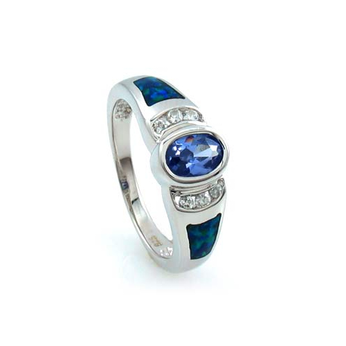 Opal with Oval Cut Tanzanite Silver Ring