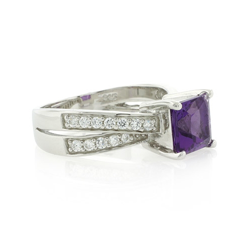 Square Cut Amethyst Silver Ring
