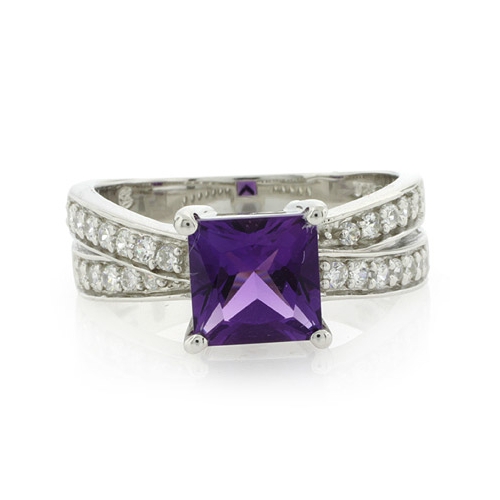 Square Cut Amethyst Silver Ring
