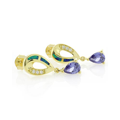Opal & Tanzanite Silver Drop Earrings