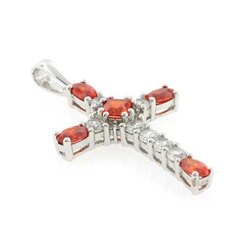 Cherry Opal Sterling Silver Cross Pendant