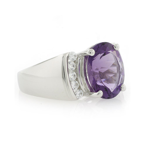 Huge Oval Cut Amethyst Silver Ring