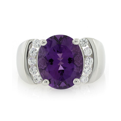Huge Oval Cut Amethyst Silver Ring