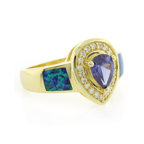 Opal with Tanzanite Gold Plated Silver Ring