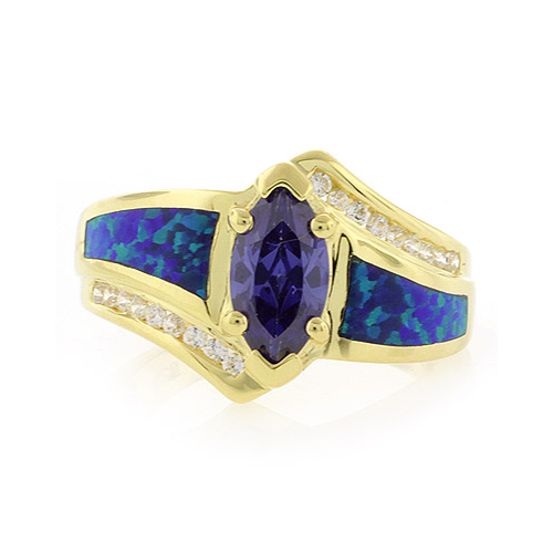 Sterling Silver Opal Embedded Ring with Tanzanite