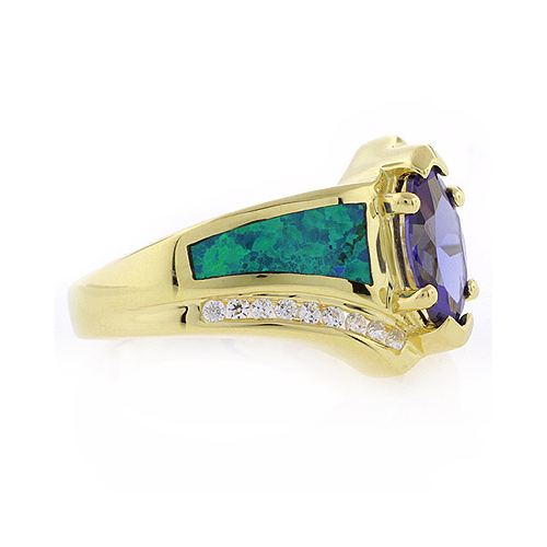 Sterling Silver Opal Embedded Ring with Tanzanite