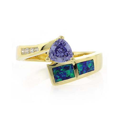 Opal Trillion Cut Silver Ring