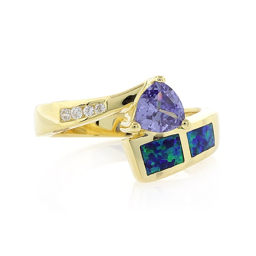 Opal Trillion Cut Silver Ring