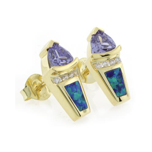 Australian Opal Tanzanite Gold Plated Earrings