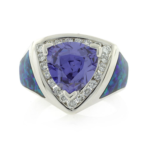Big Australian Opal Ring with Tanzanite