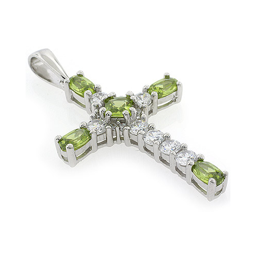 Silver Cross Peridot Pendant