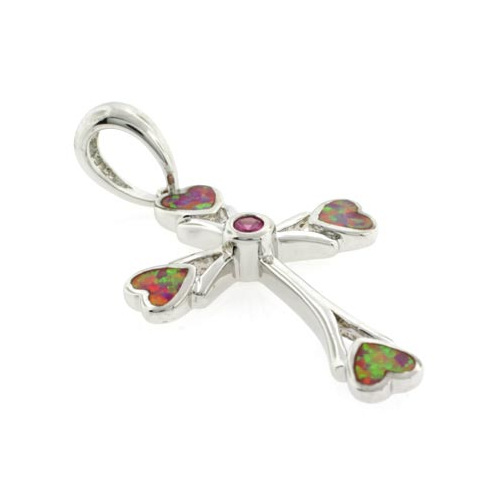 Australian Opal Cross with Pink Sapphire