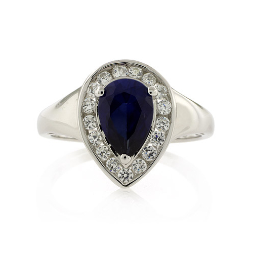 Pear Cut Sapphire Silver Ring