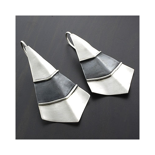 Fan Silver Oxidized Earrings
