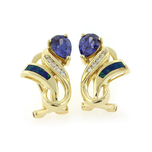 Very Elegant Australian Opal Tanzanite Earrings