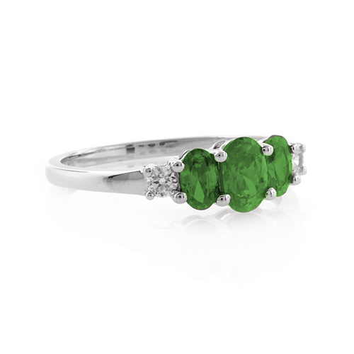 3 Oval Cut Emerald Sterling Silver Ring