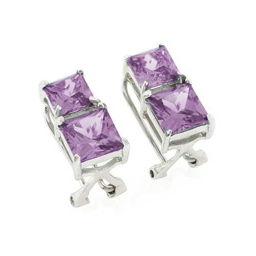 Square Cut 2 Alexandrite Sterling Silver Earrings