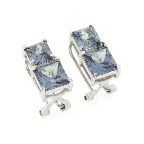 Square Cut 2 Alexandrite Sterling Silver Earrings