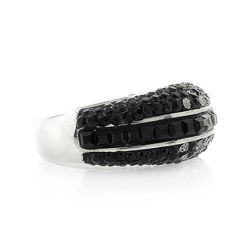 Black and White Swarovski Wide Sterling Silver Ring