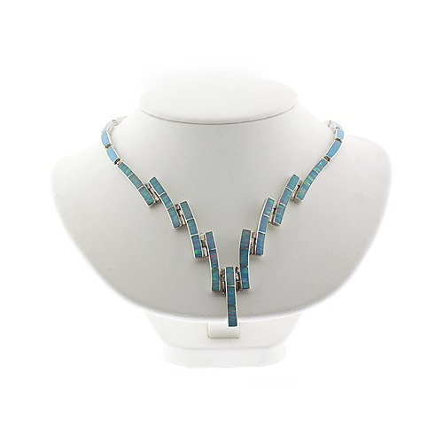 Mexican Blue Fire Opal Silver Necklace