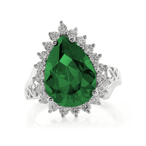 Big Pear Cut Emeral Silver Ring