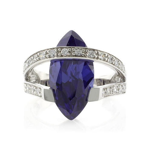 Marquise Cut Tanzanite Silver Big Heavy Ring
