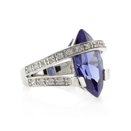 Marquise Cut Tanzanite Silver Big Heavy Ring