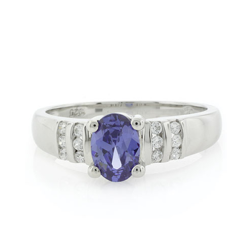 Solitaire Oval Cut Sterling Silver Tanzanite Ring