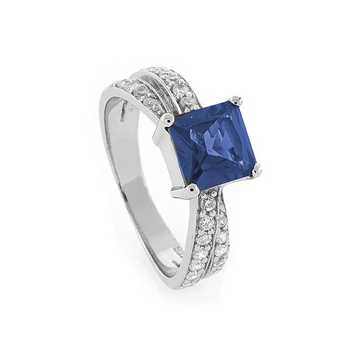 Princess Cut Tanzanite Silver Ring