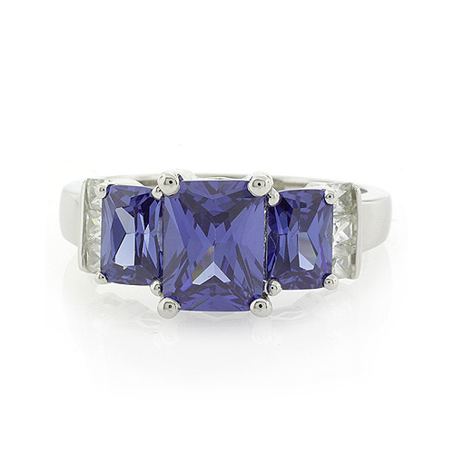 3 Stone Tanzanite Sterling Silver Ring