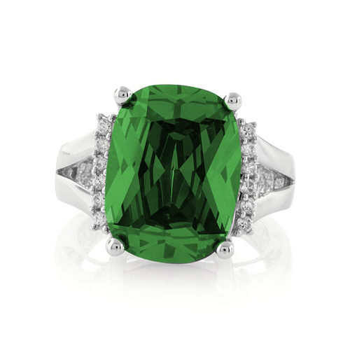 Very Big Emerald Cut Emerald Sterling Silver Ring