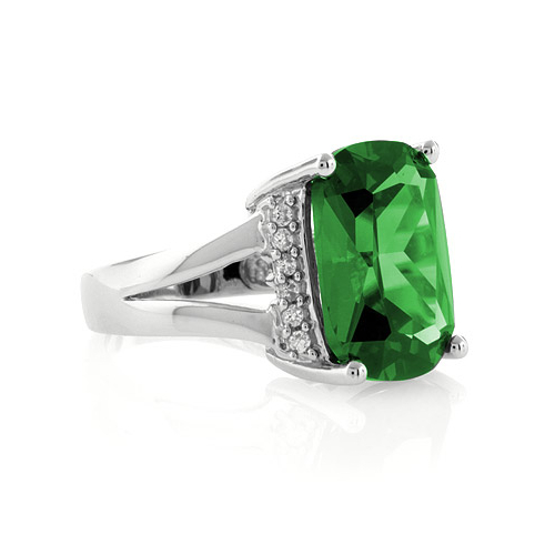 Very Big Emerald Cut Emerald Sterling Silver Ring