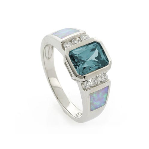 Opal Emerald Cut Alexandrite Silver Ring