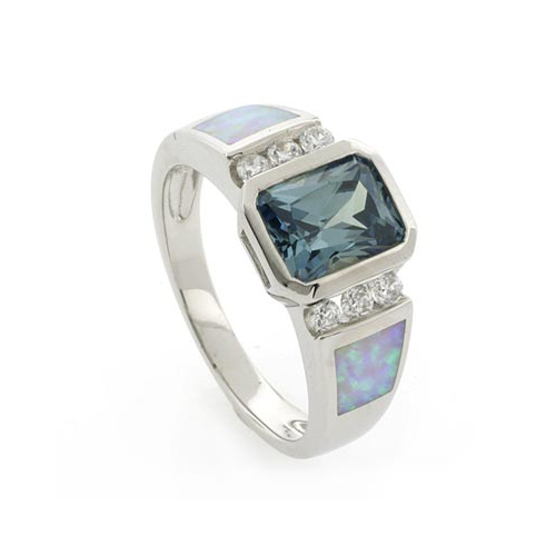 Opal Emerald Cut Alexandrite Silver Ring