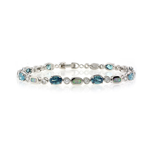 Color Change Alexandrite and White Opal Sterling Silver Bracelet