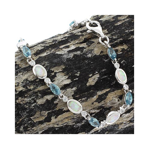 Alexandrite and White Opal Sterling Silver Bracelet