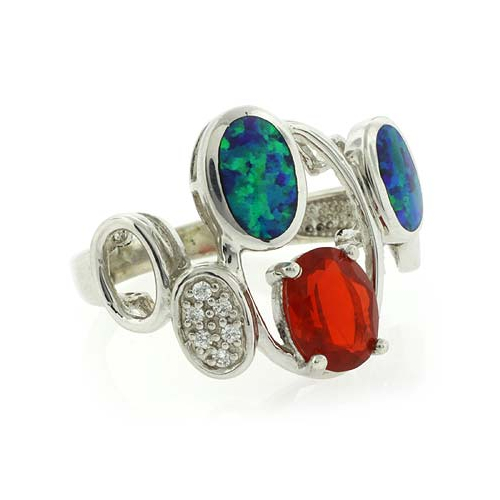 Australian Opal Mexican Genuine Fire Opal Silver Ring