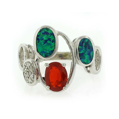 Australian Opal Mexican Genuine Fire Opal Silver Ring