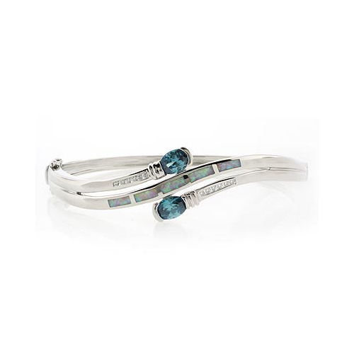 Alexandrite and White Opal Sterling Silver Bangle