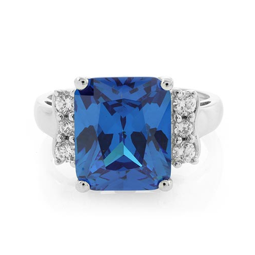Sterling Silver Emerald Cut Blue Topaz Ring