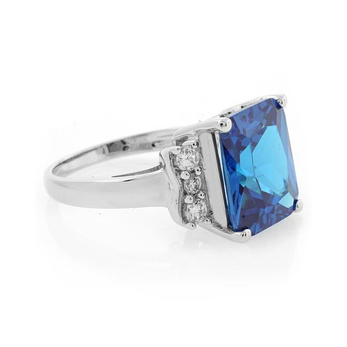 Sterling Silver Emerald Cut Blue Topaz Ring